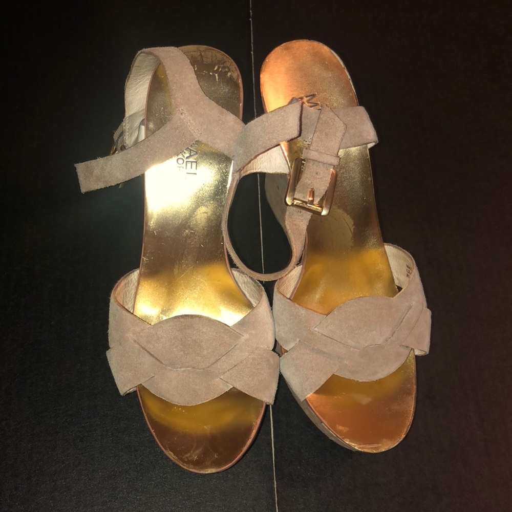 Michael Kors Tan Suede Cork Wedges Size 6